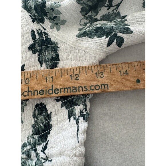 Hollister White Green Floral Top XS Smocked Peplum Milkmaid Boho Coquette - Picture 9 of 16